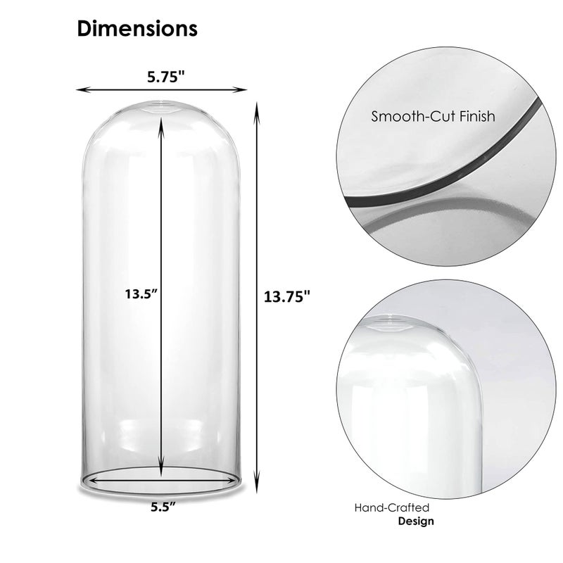 CYS EXCEL Glass Dome Cloche (H:13.75" D:5.75") | Multiple Sizes Decorative Showcase Display for Antique Collectibles | Bell Jar Terrarium & Dessert Cover - Image 2